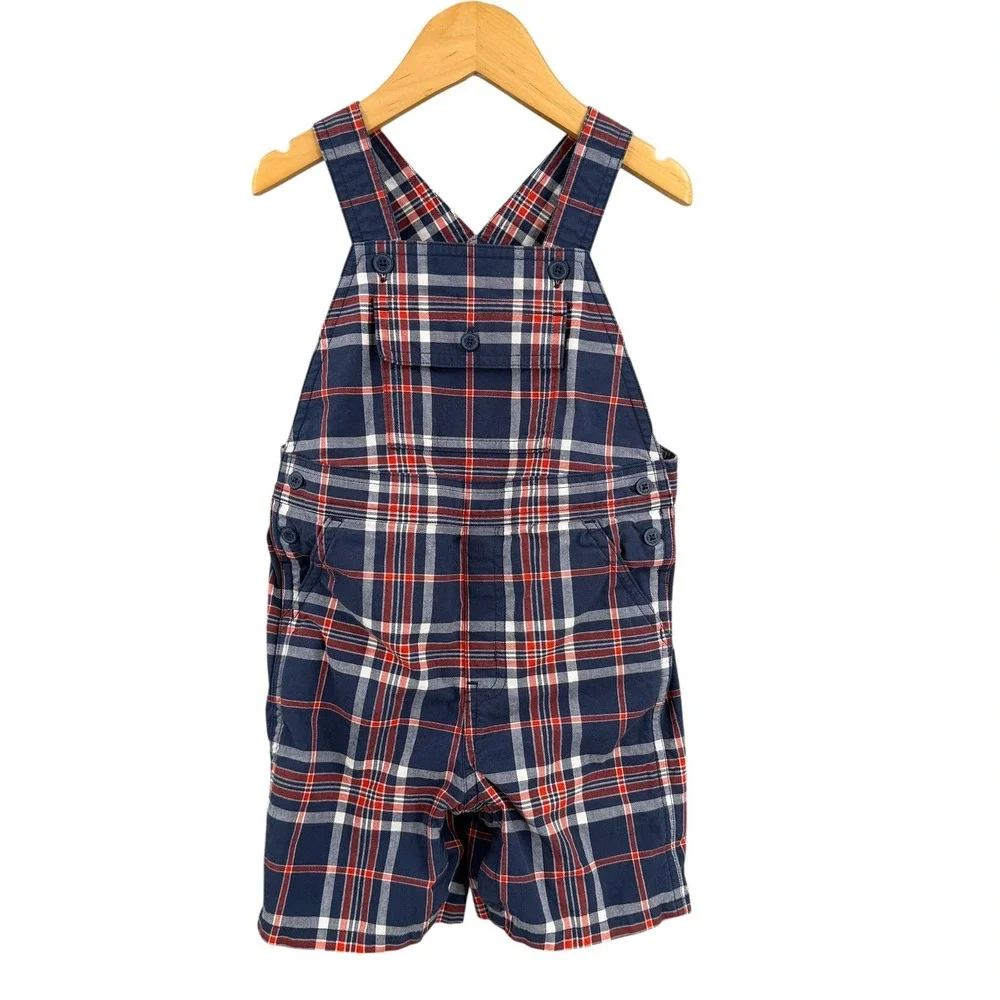 Janie and Jack Plaid Shortall Overalls Red Blue Cotton 18-24 Months